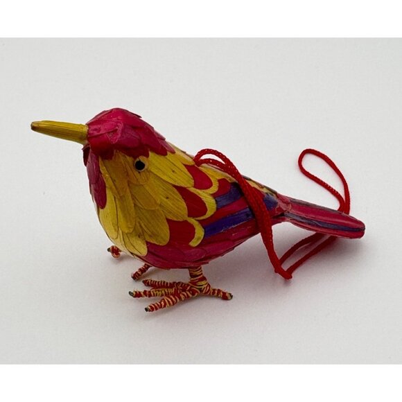 Vintage Wheatstraw Bird Christmas Tree Ornament Tropical Pink Yellow - Picture 7 of 8